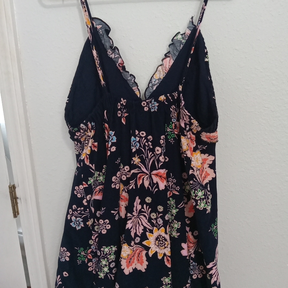 Free people corduroy floral romper sun dress with ruffles navy blue size medium - Picture 4 of 16
